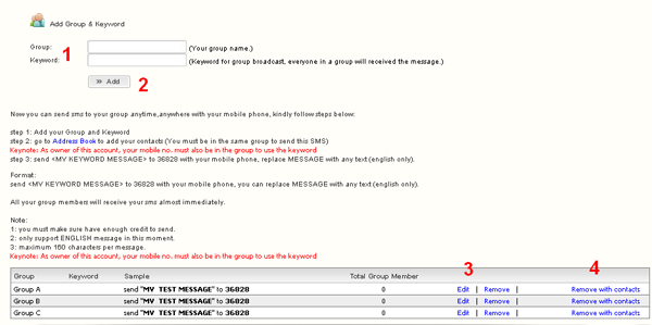 iSMS Manage Group form